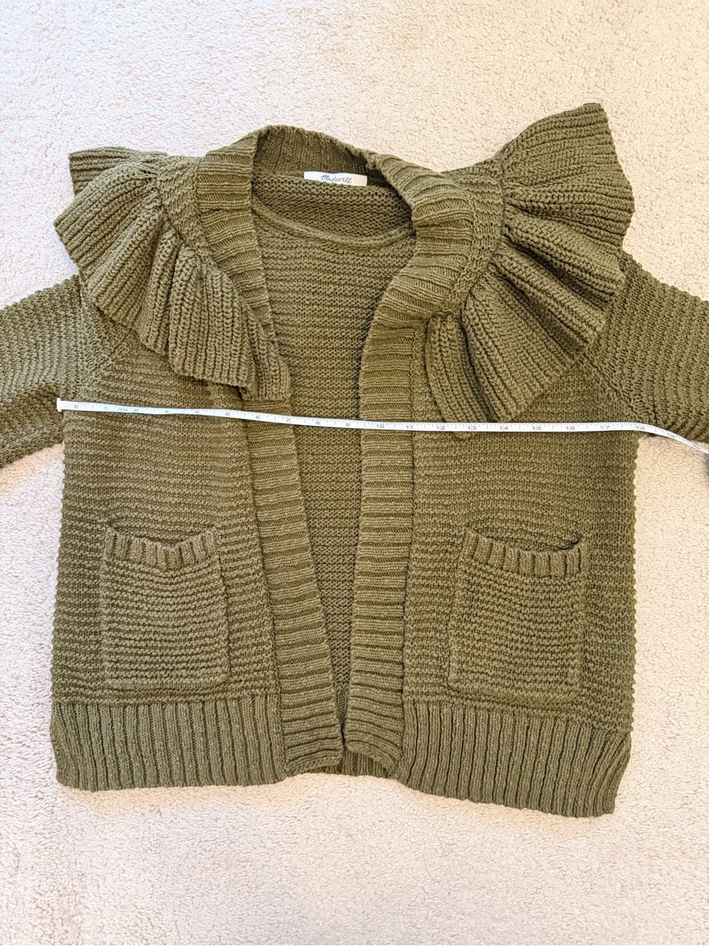 Madewell Ruffle Cardigan Sweater Golden Spinach Olive Green XS